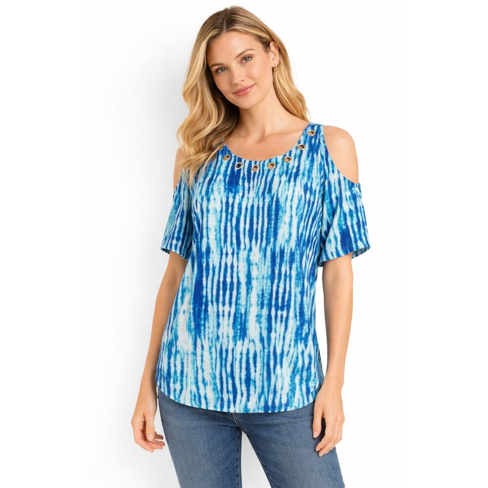 New Spense Cold Shoulder Rivet Top Blue White S
